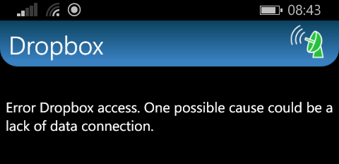 Error Dropbox Access – lack of data Connection