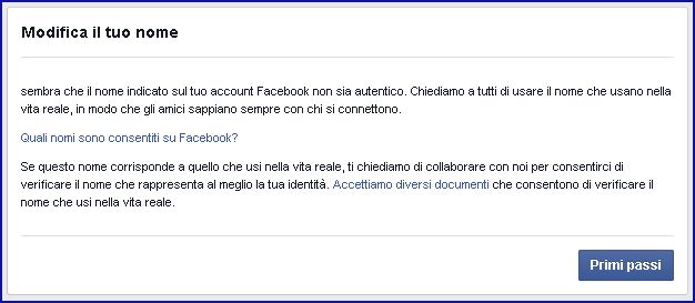 sembra che il nome indicato sul tuo account Facebook non sia autentico