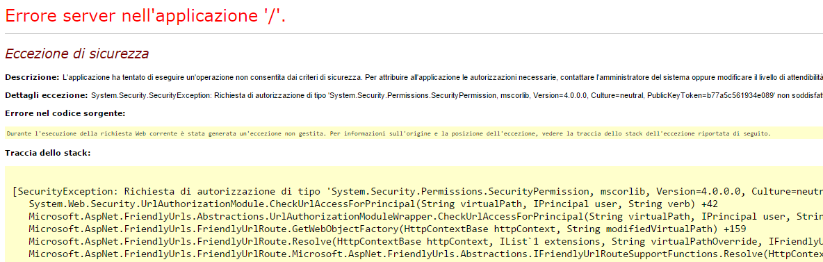 Eccezione di sicurezza - System.Security.Permissions.SecurityPermission