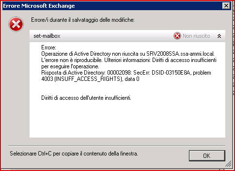 00002098 SecErr DSID-03150E8A, problem 4003 (INSUFF_ACCESS_RIGHTS