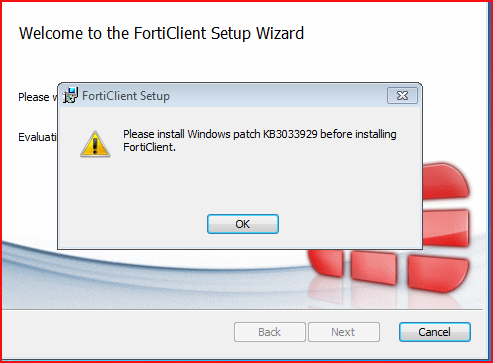 Error Installing FortiClient VPN 3033929